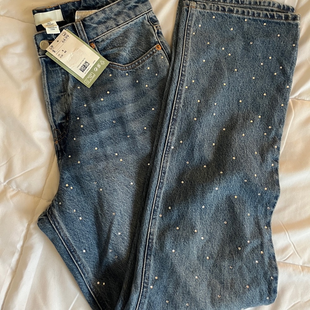 Women's Blue Denim Jeans with crystal Accents